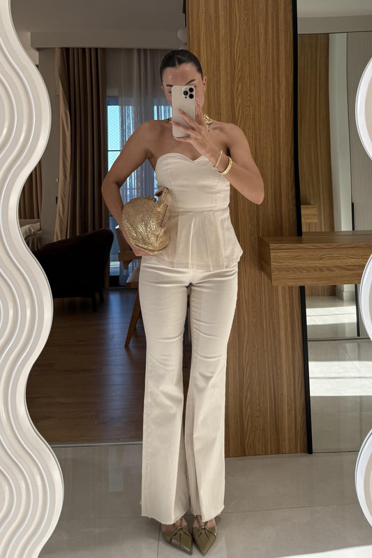 Ravka Krem Straplez Volanlı Takım