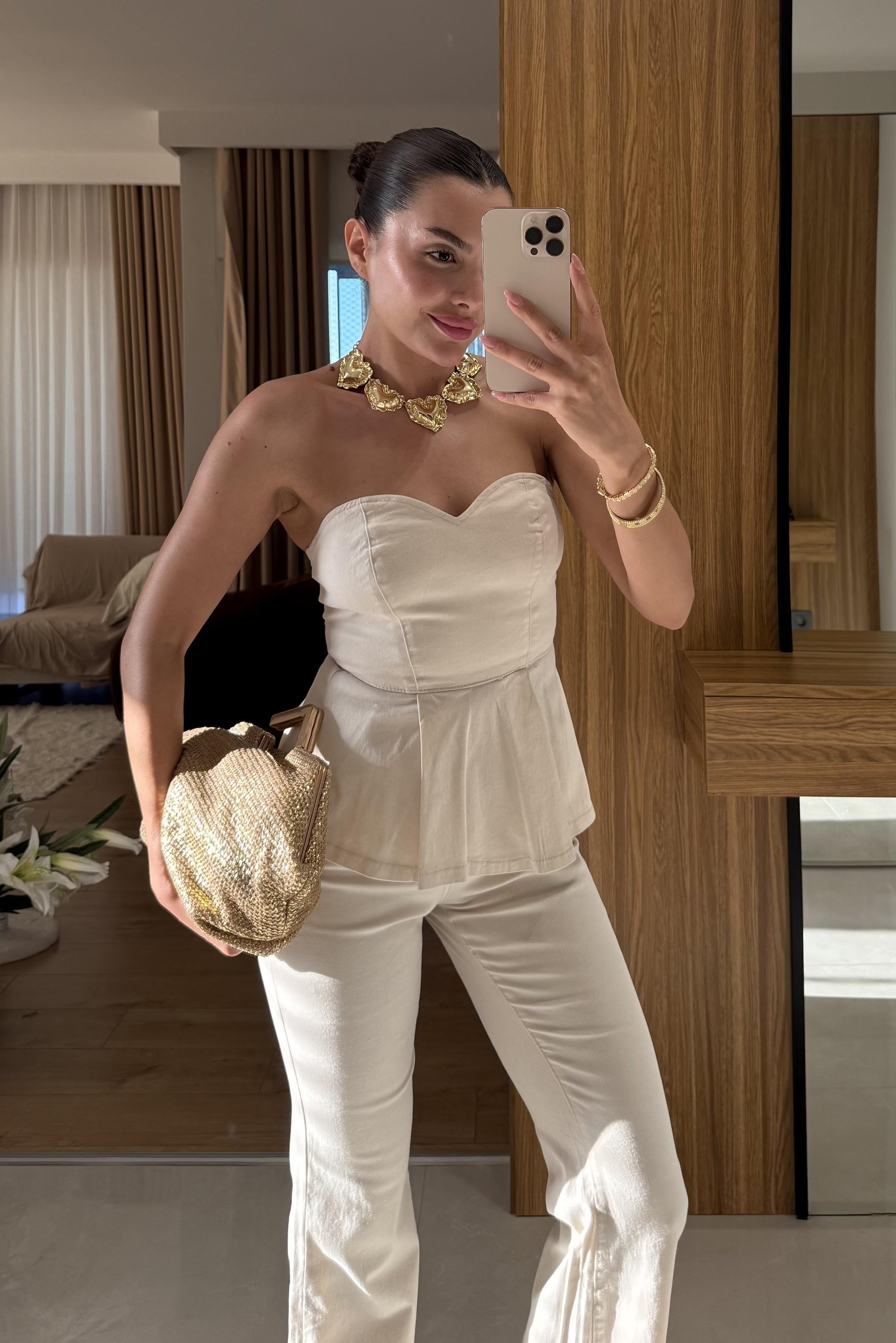 Ravka Krem Straplez Volanlı Takım