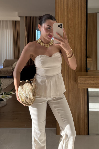 Ravka Krem Straplez Volanlı Takım