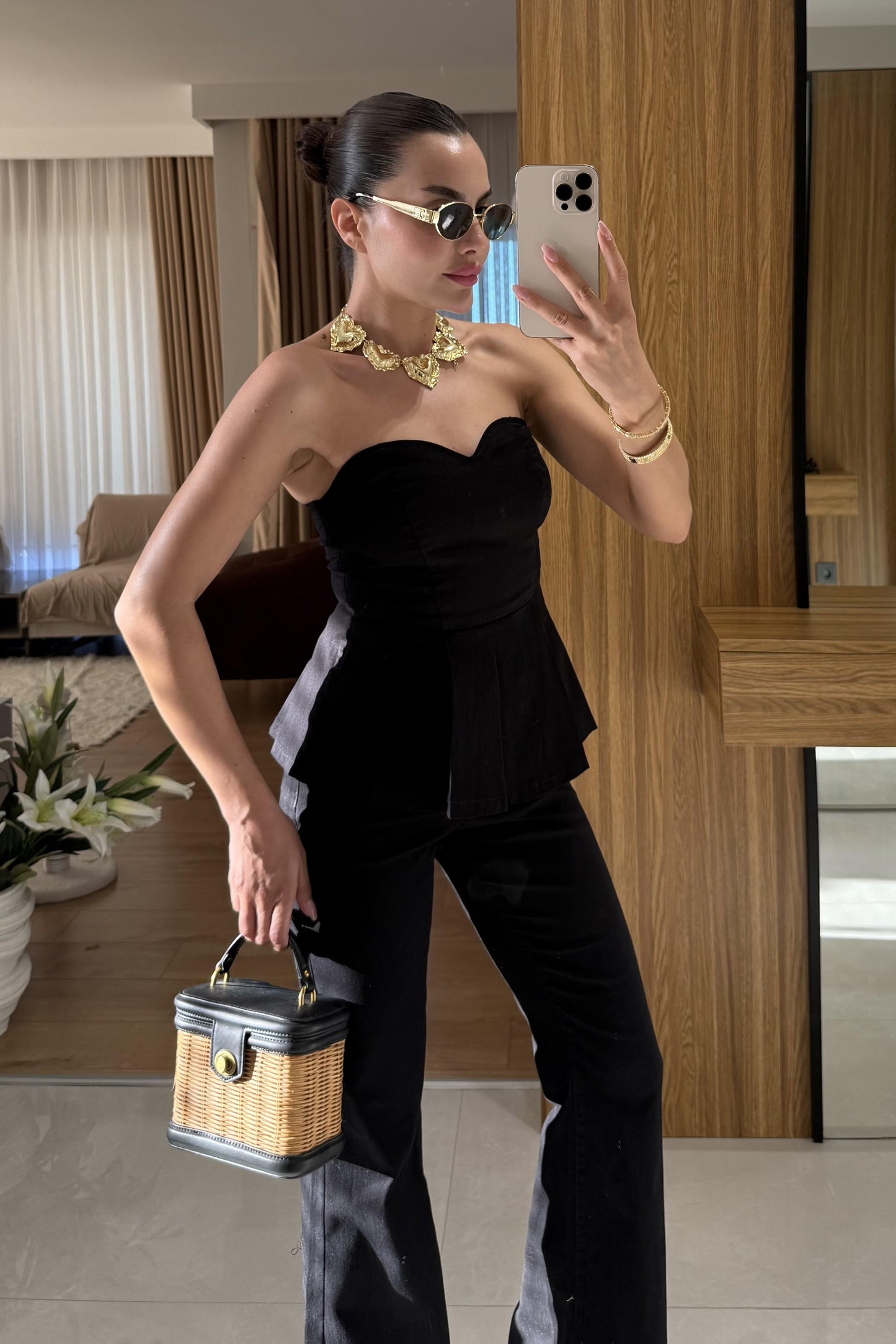 Ravka Siyah Straplez Volanlı Takım