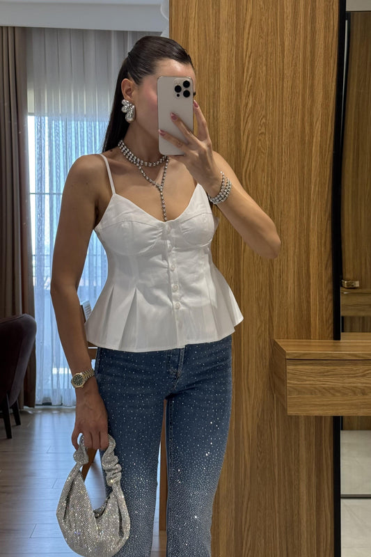 Raylin Beyaz Poplin Crop