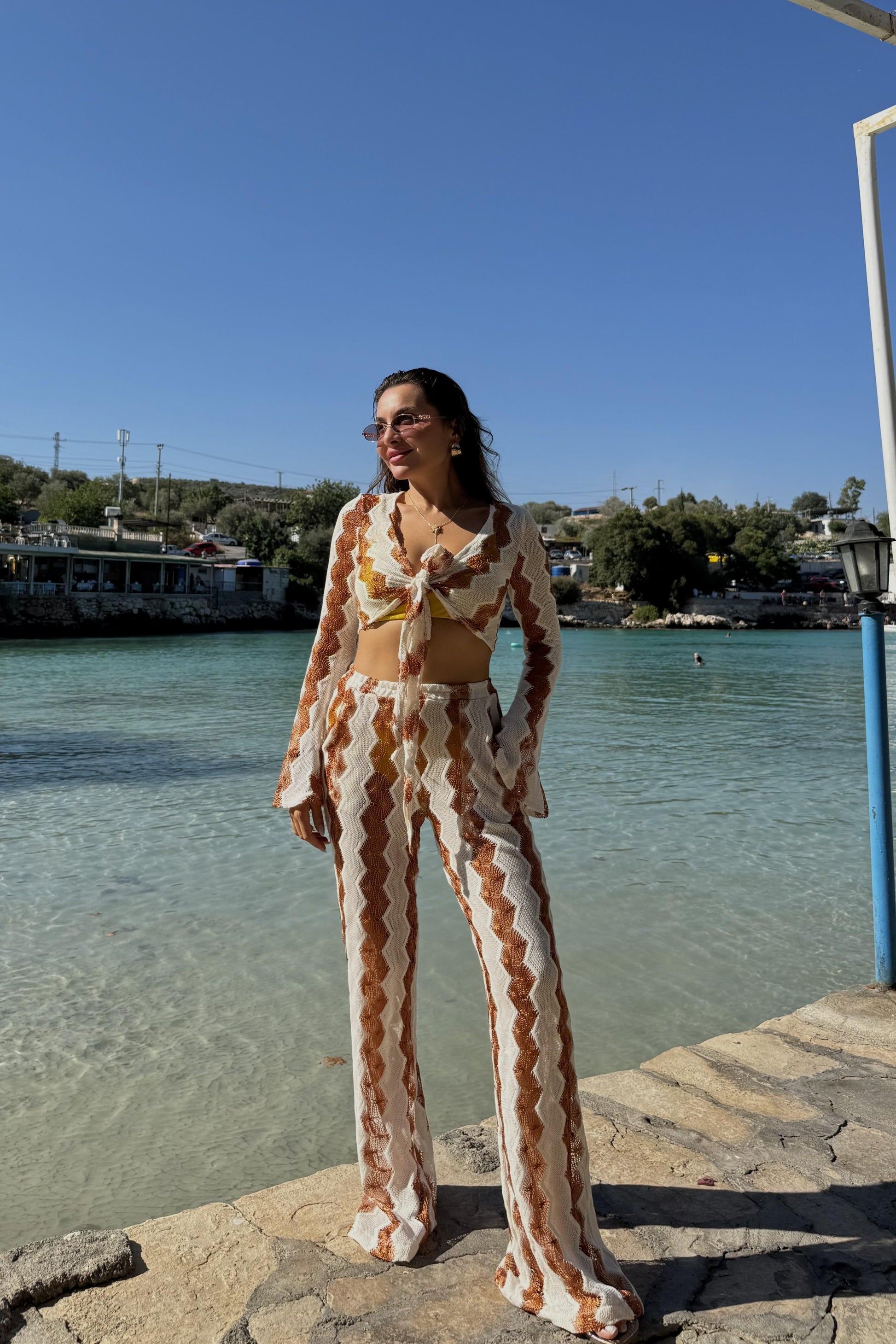 Raymond Örgü Etnik Desen Pantolonlu Plaj Takım