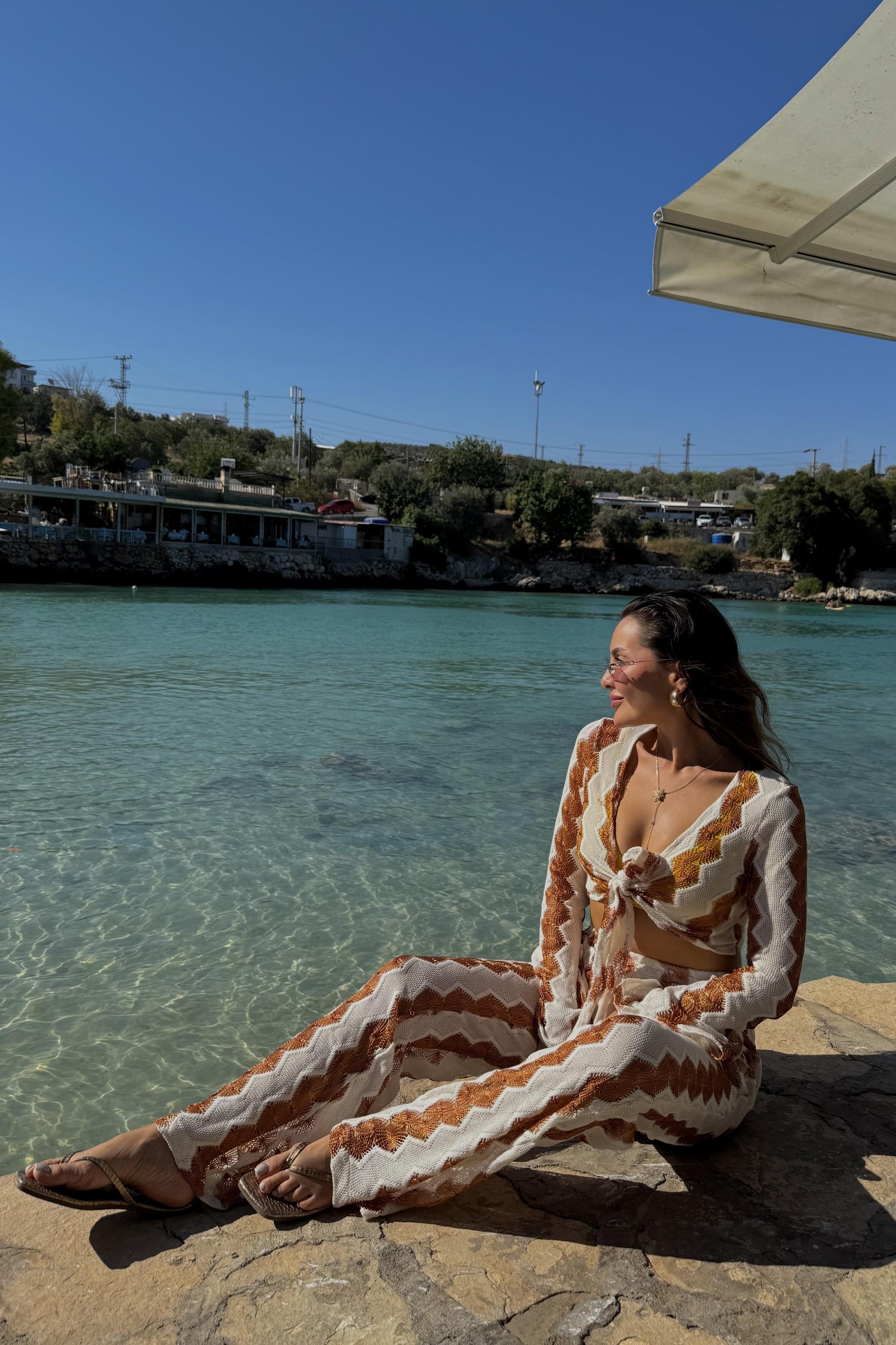 Raymond Örgü Etnik Desen Pantolonlu Plaj Takım