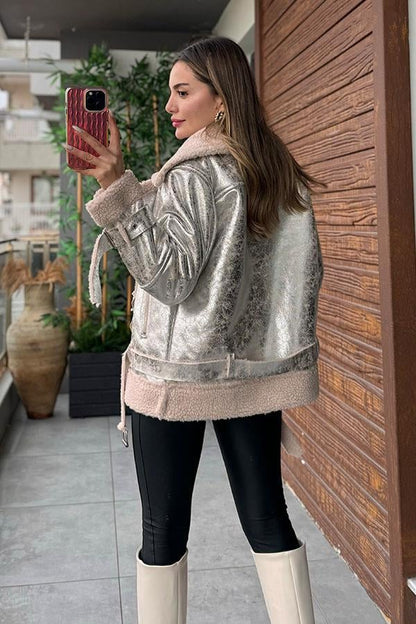 Rebekka Metalik Kürklü Mont