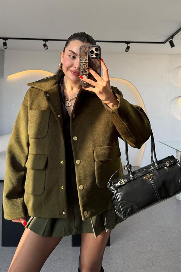 Rechts Haki Cep Detaylı Kaşe Ceket