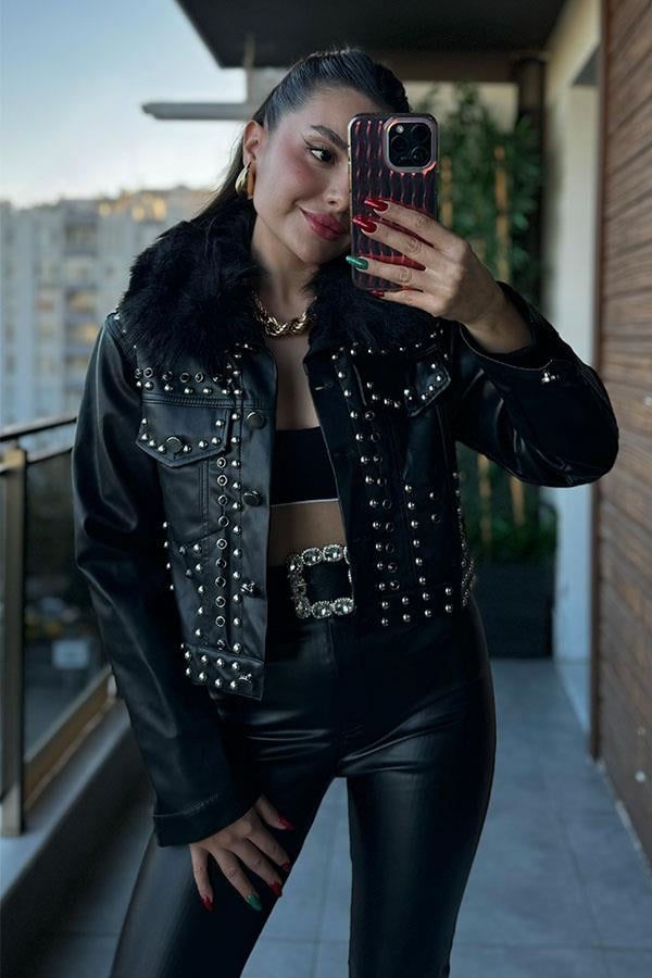 Reggae Yakası Kürklü Zımbalı Robin Mont