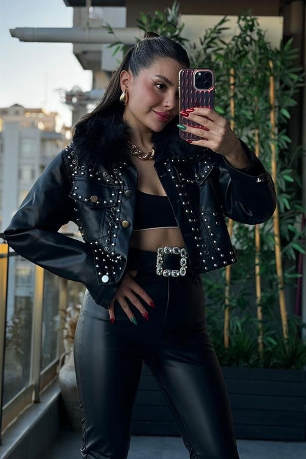 Reggae Yakası Kürklü Zımbalı Robin Mont