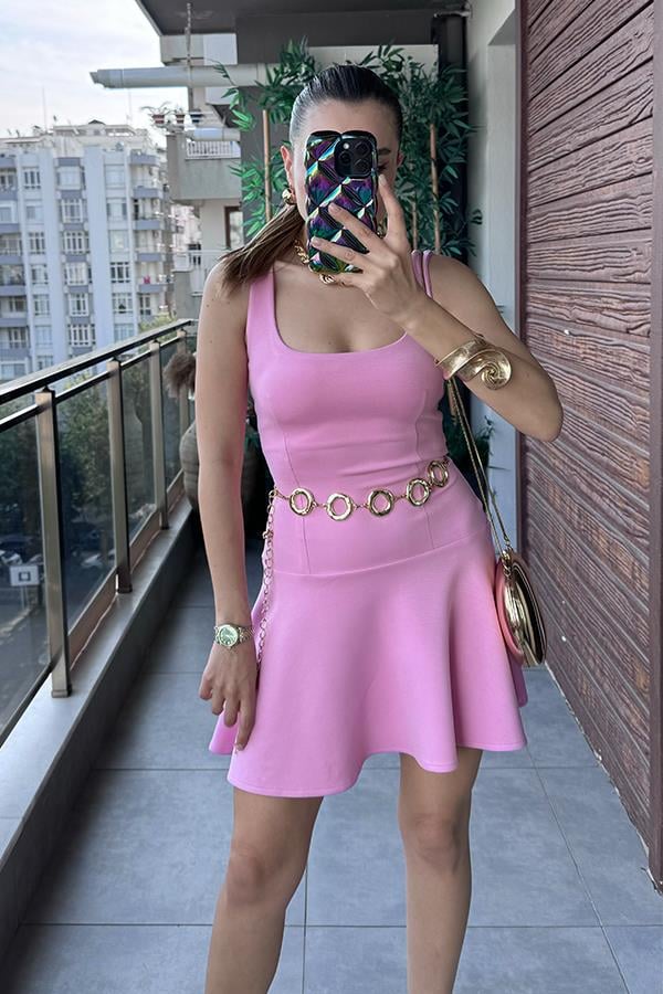Remain Eteği Volanlı Mini Elbise - Pembe