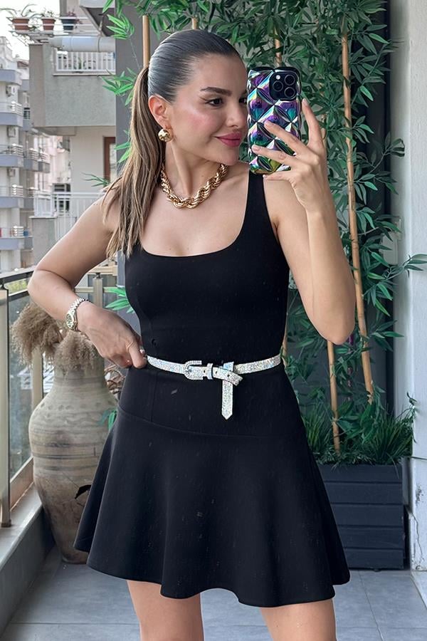 Remain Eteği Volanlı Mini Elbise - Siyah
