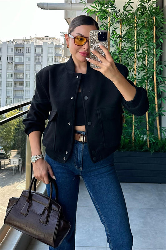 Reni siyah cepli bomber ceket