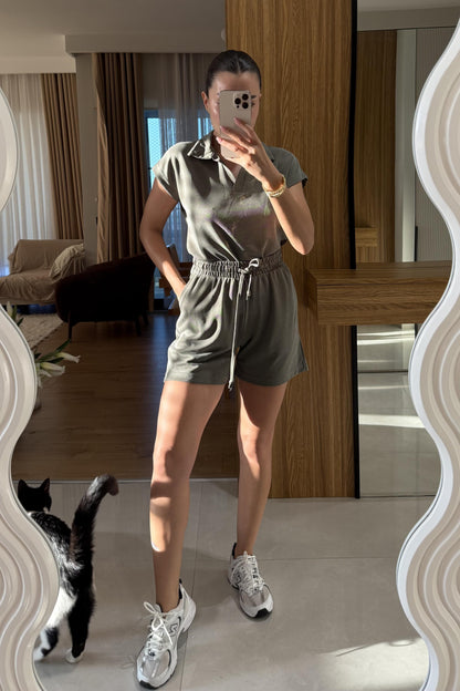 Renie Haki Pike Modal Şort Takım