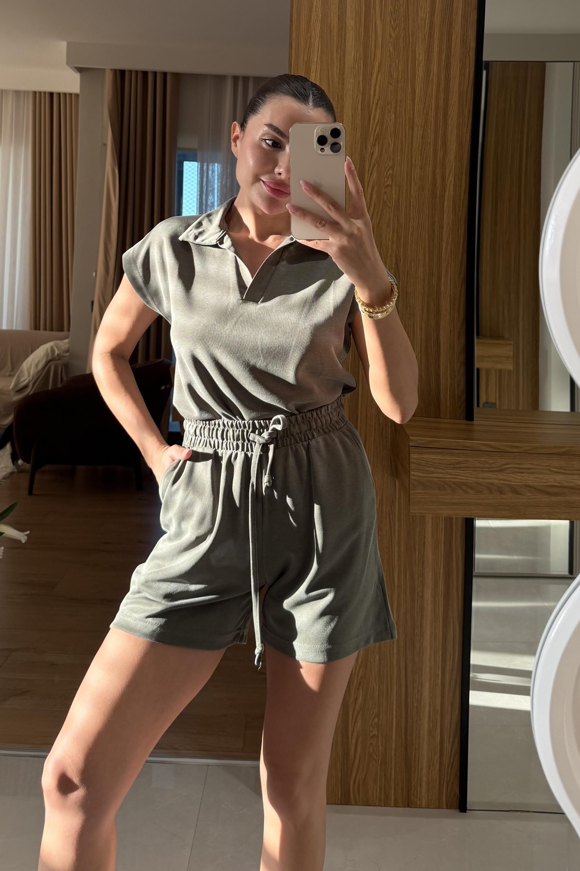 Renie Haki Pike Modal Şort Takım