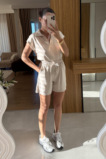 Renie Krem Pike Modal Şort Takım