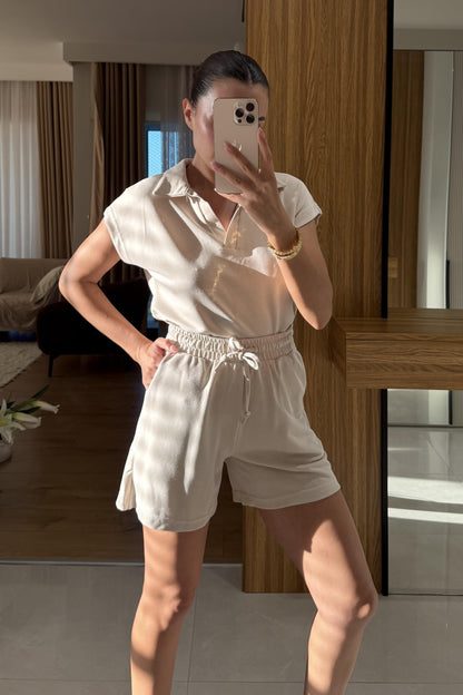 Renie Krem Pike Modal Şort Takım