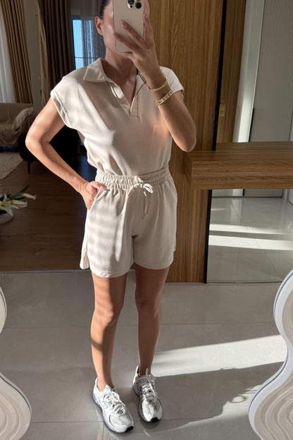 Renie Krem Pike Modal Şort Takım