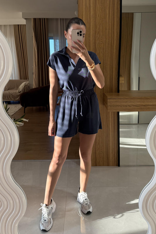 Renie Lacivert Pike Modal Şort Takım