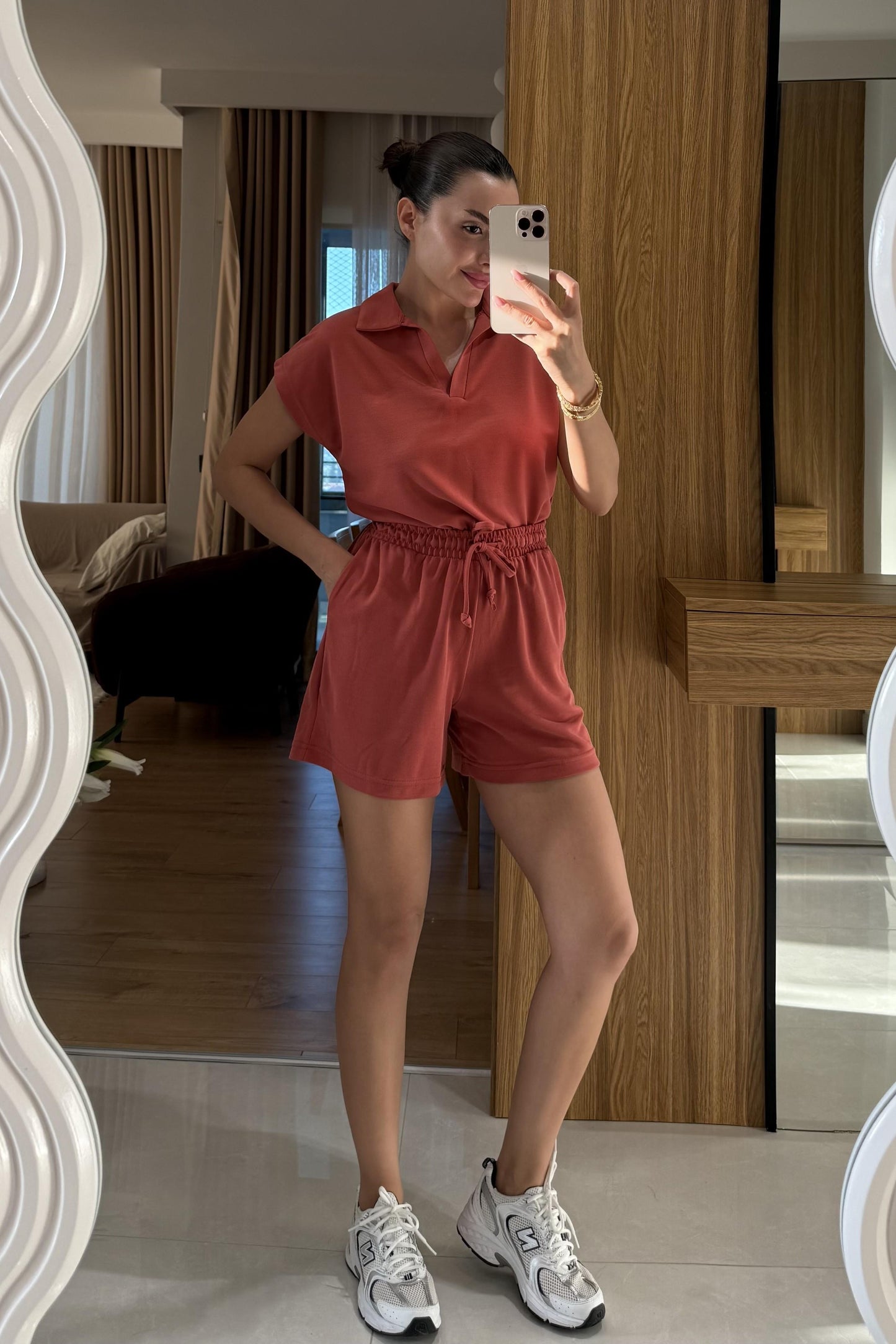 Renie Turuncu Pike Modal Şort Takım