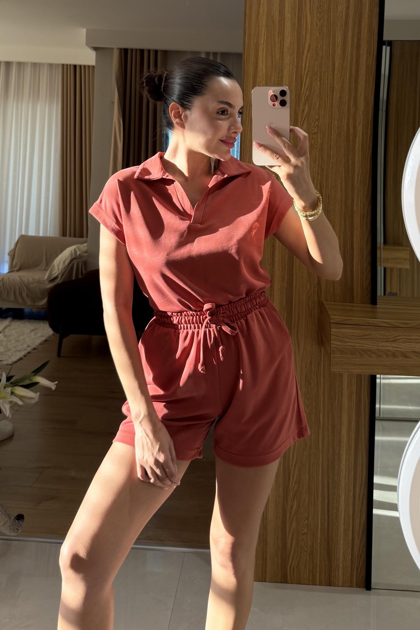 Renie Turuncu Pike Modal Şort Takım