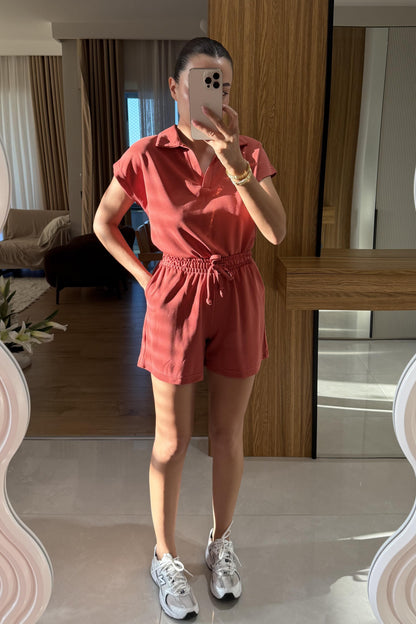 Renie Turuncu Pike Modal Şort Takım