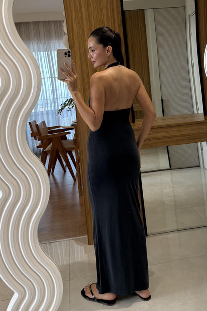 Renko Halka Detay Sırt Dekolteli Elbise