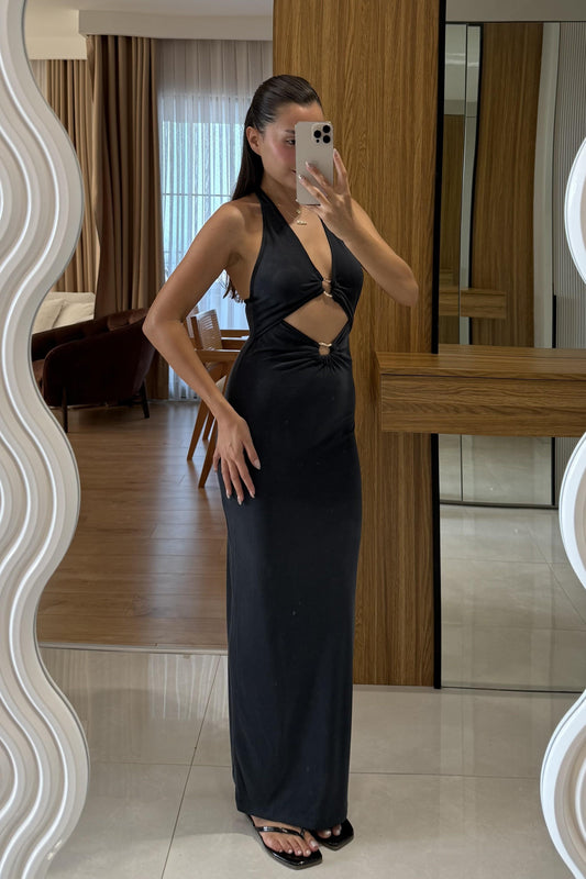 Renko Halka Detay Sırt Dekolteli Elbise