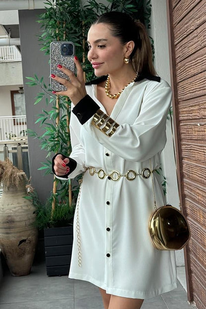 Reveuse Kontrast Şeritli Elbise