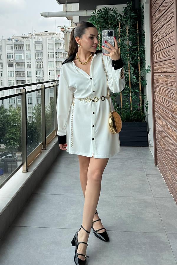 Reveuse Kontrast Şeritli Elbise