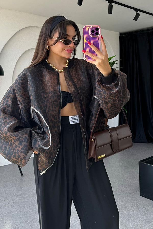 Riley Organze Tül Leopar Ceket