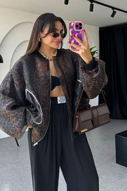 Riley Organze Tül Leopar Ceket