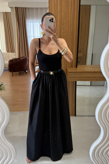 Riri İnce Askılı Maxi Balon Elbise