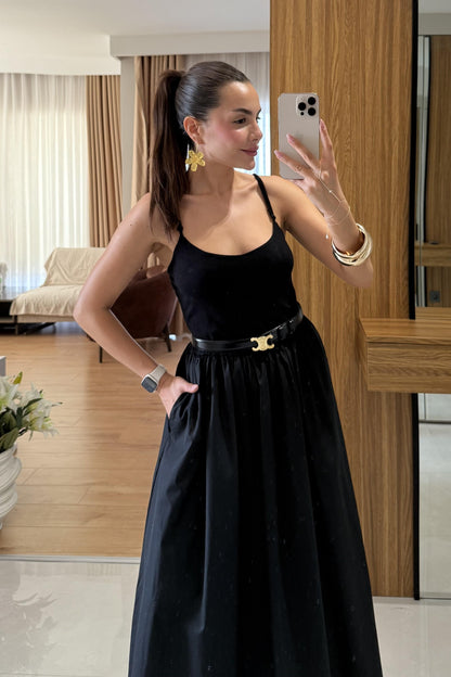 Riri İnce Askılı Maxi Balon Elbise