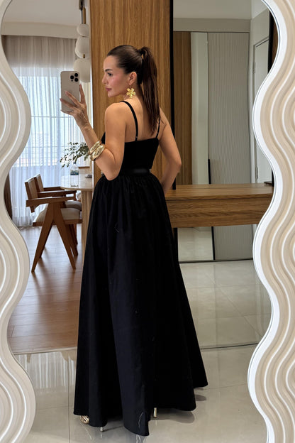 Riri İnce Askılı Maxi Balon Elbise