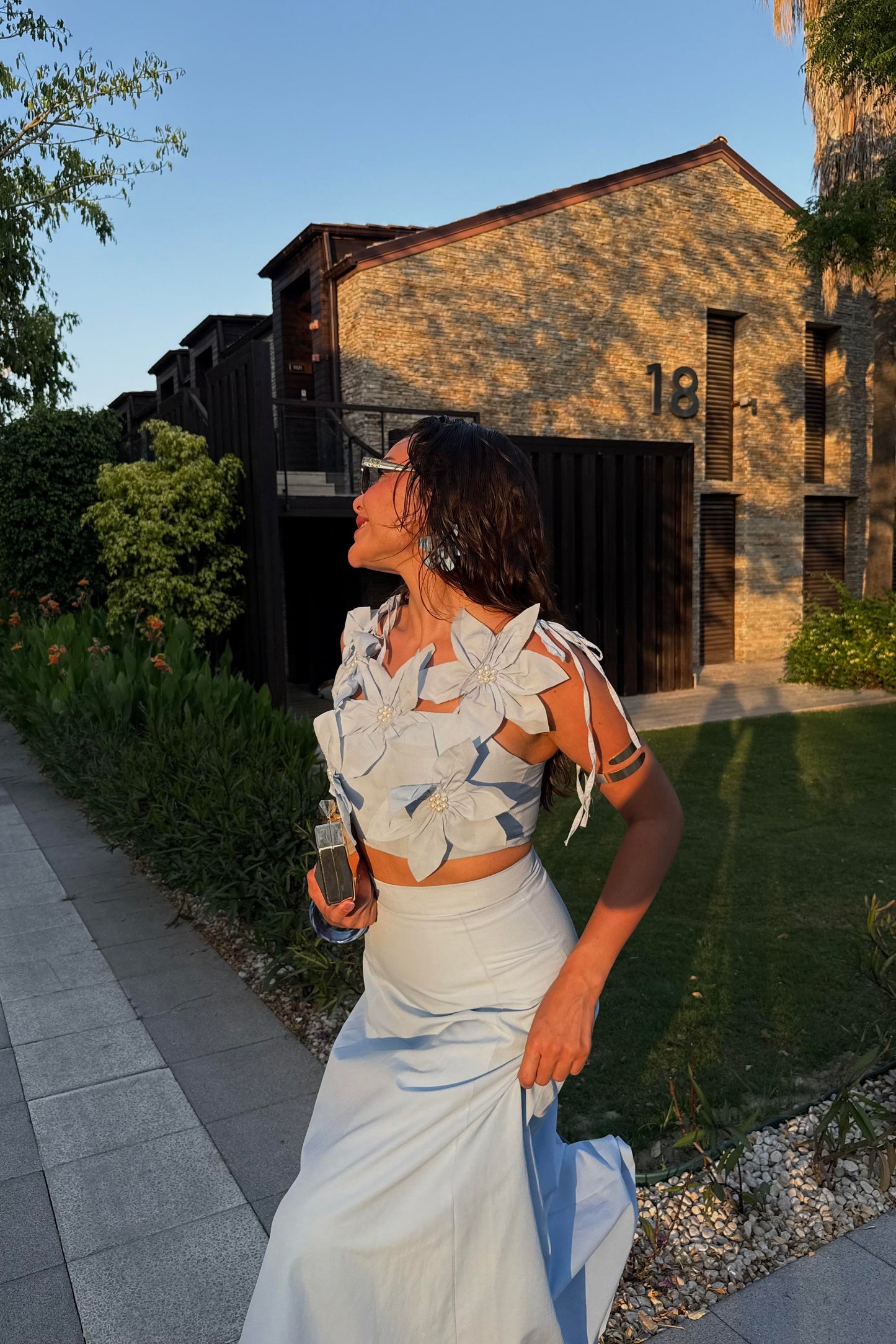 Rita Mavi Çiçekli Çan Etekli Takım