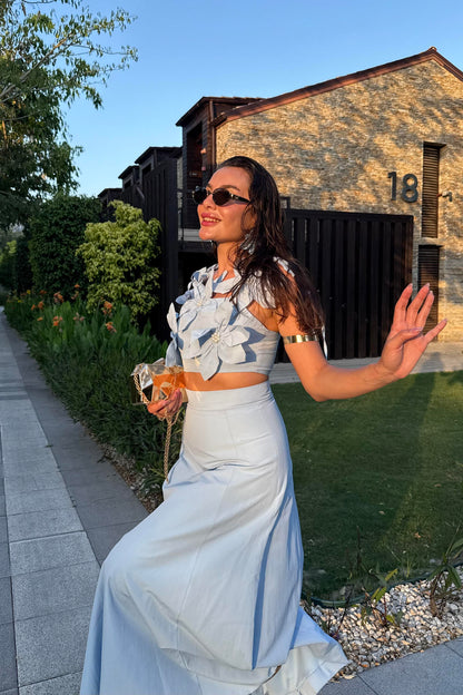 Rita Mavi Çiçekli Çan Etekli Takım