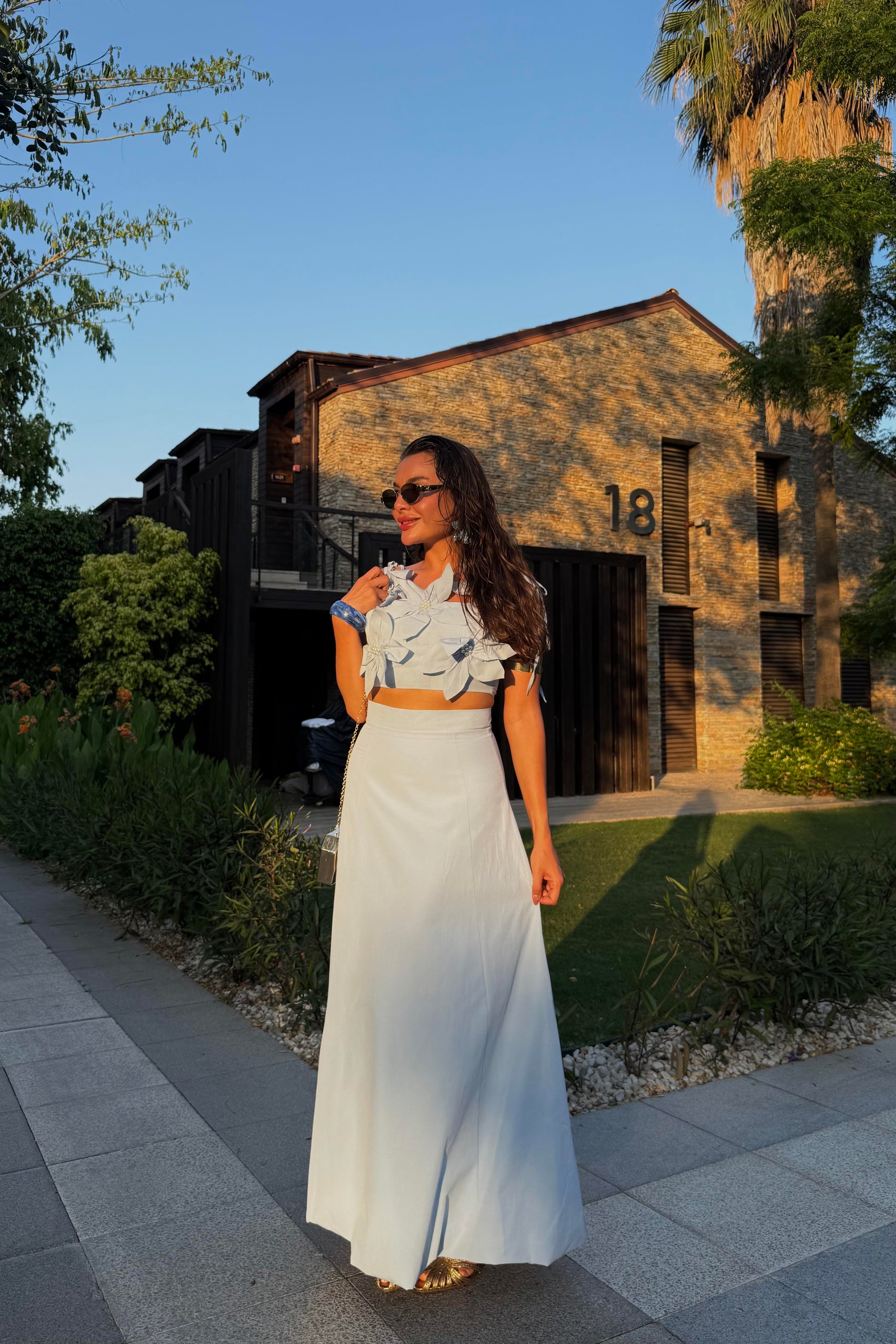 Rita Mavi Çiçekli Çan Etekli Takım