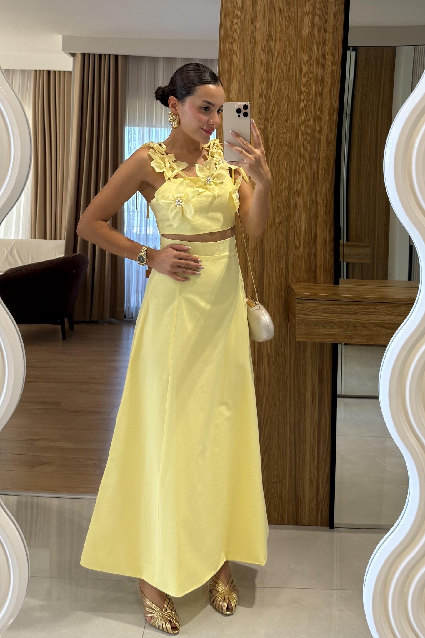 Rita Sarı Çiçekli Çan Etekli Takım