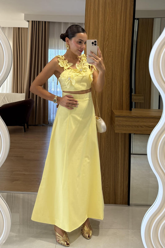 Rita Sarı Çiçekli Çan Etekli Takım