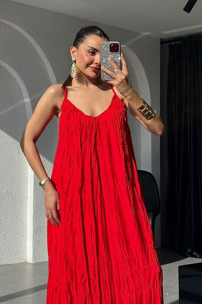 Rivest Askılı Kırmızı Elbise