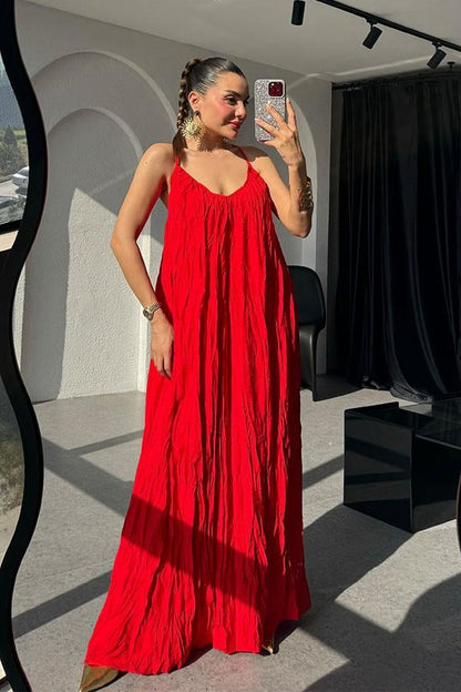 Rivest Askılı Kırmızı Elbise