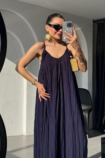 Rivest Askılı Lacivert Elbise