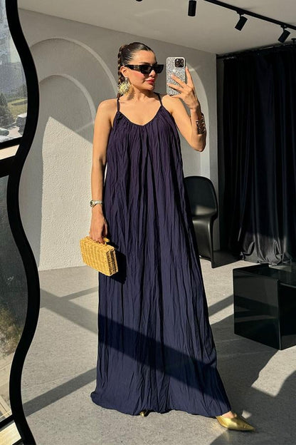 Rivest Askılı Lacivert Elbise