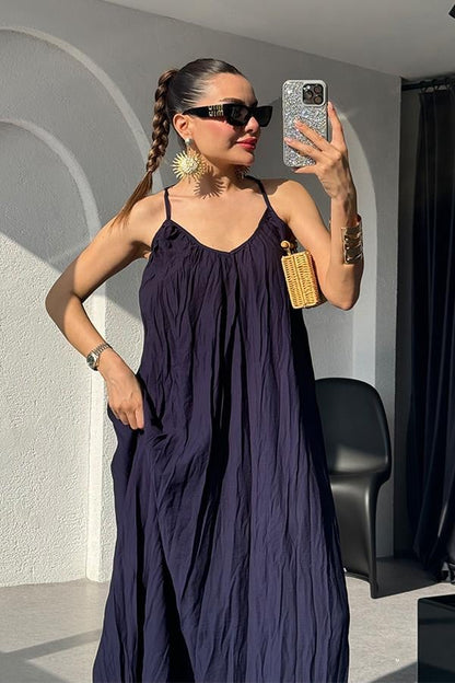 Rivest Askılı Lacivert Elbise