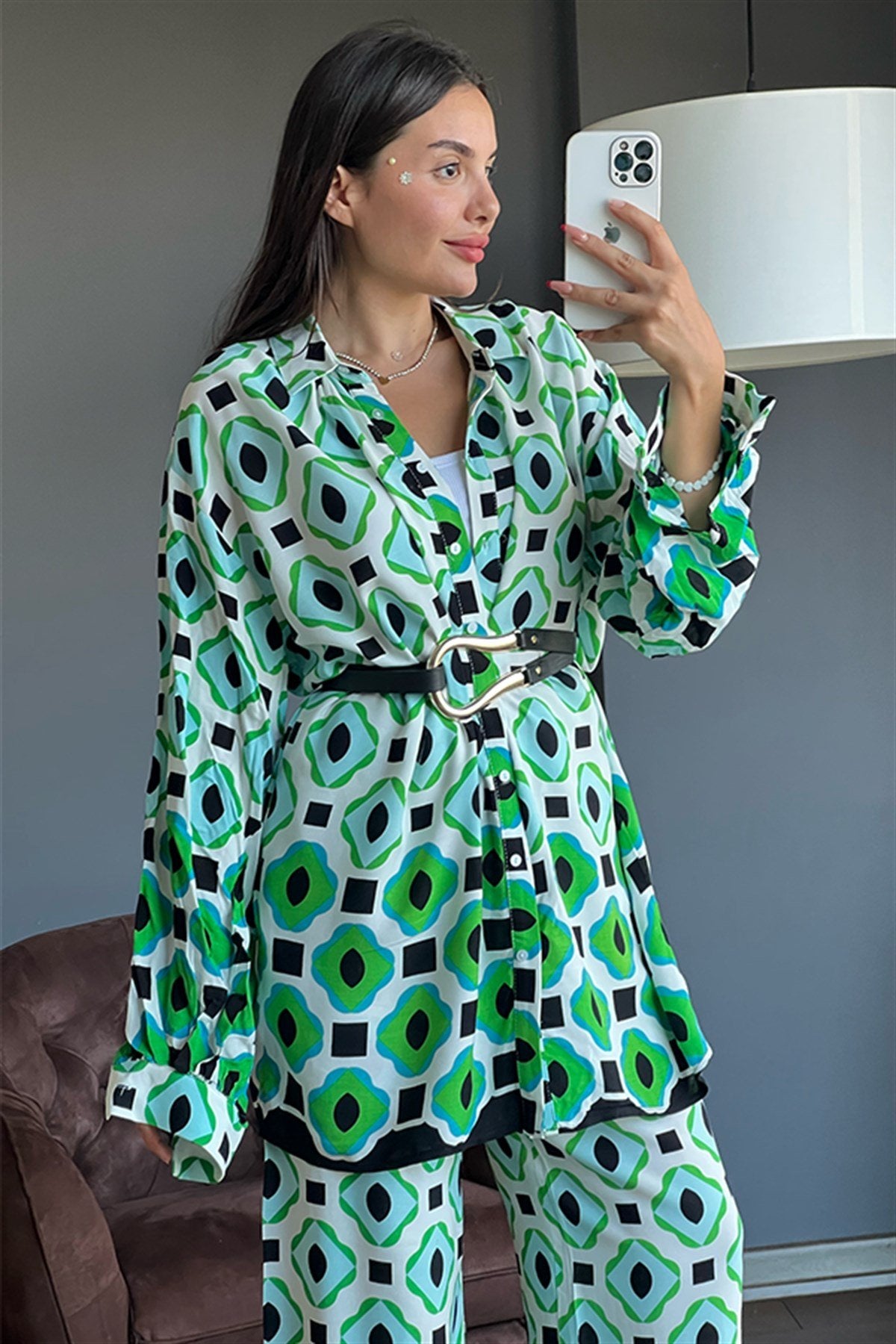 Rocco yeşil benek desenli ikili takım