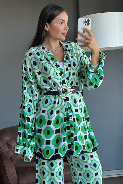 Rocco yeşil benek desenli ikili takım