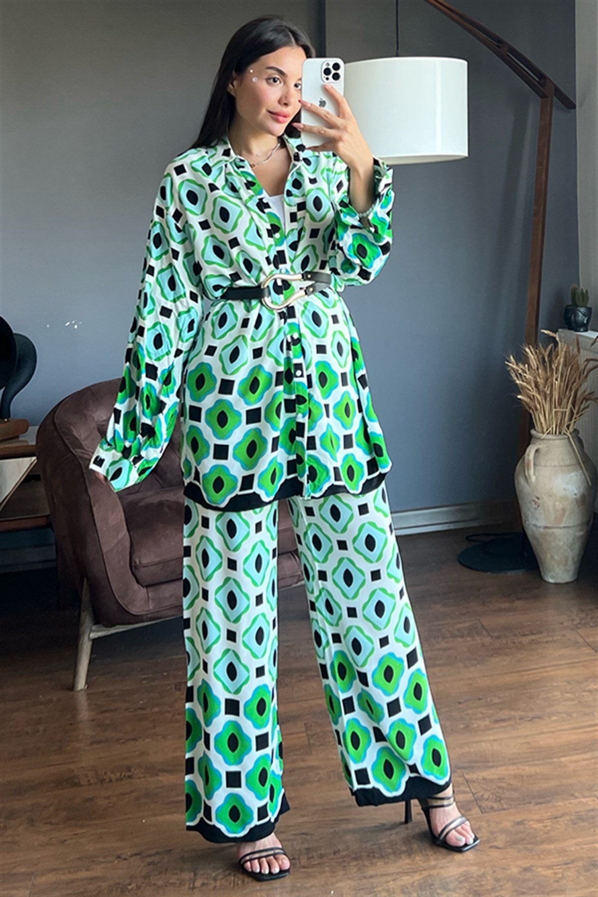 Rocco yeşil benek desenli ikili takım