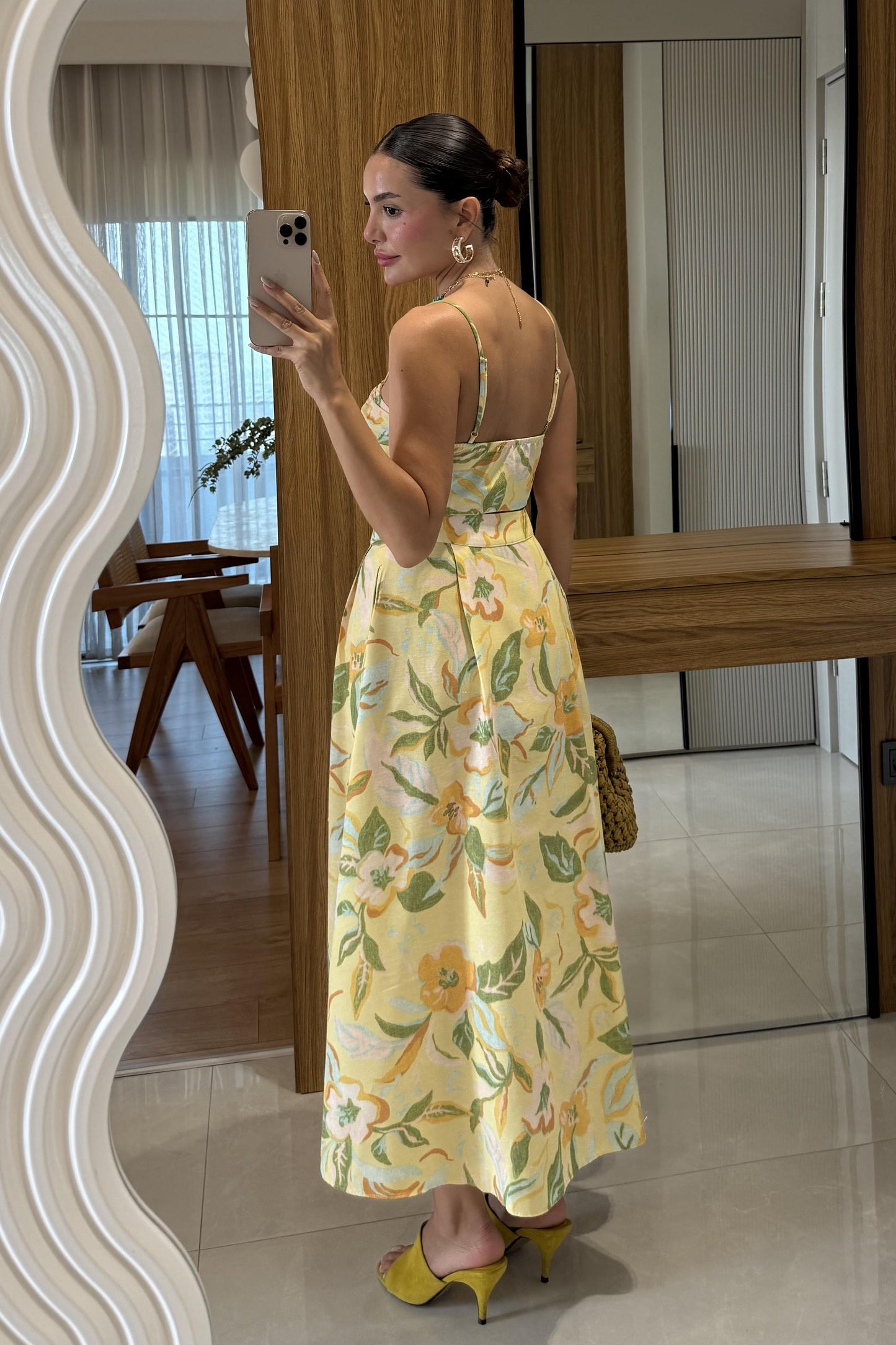 Roesia Sarı Desenli Keten Takım