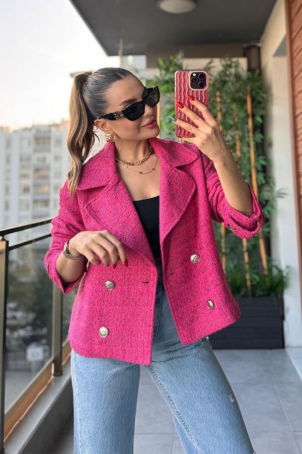 Roho Mini Tüvit Blazer Ceket - Fuşya