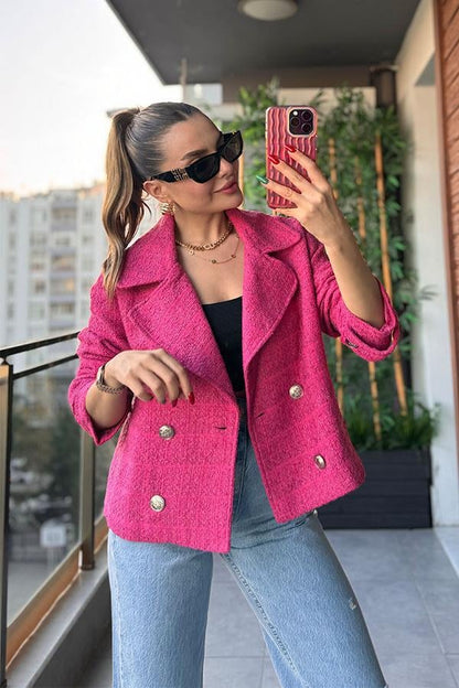 Roho Mini Tüvit Blazer Ceket - Fuşya