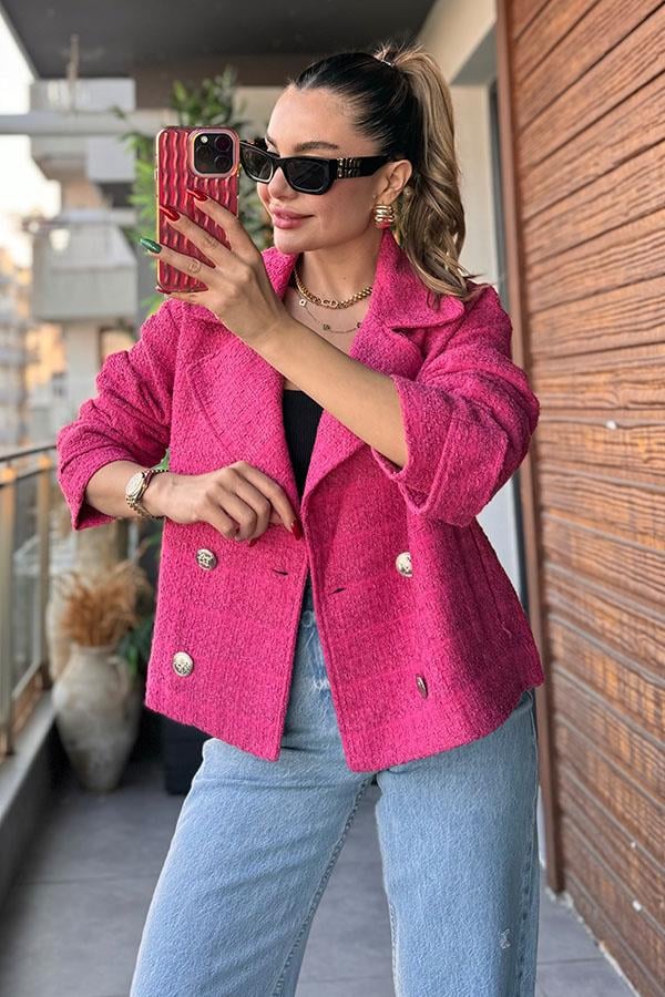 Roho Mini Tüvit Blazer Ceket - Fuşya