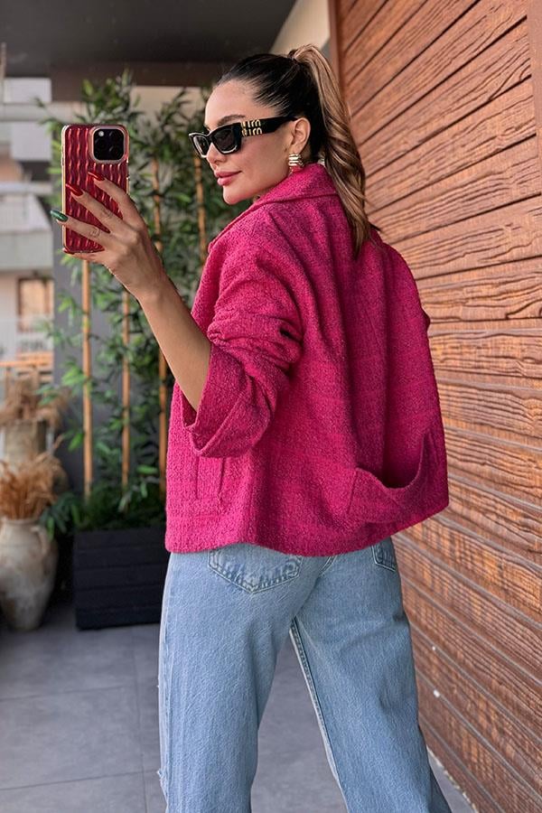 Roho Mini Tüvit Blazer Ceket - Fuşya
